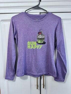 Brooks Purple Long Sleeve 'Run Happy' Tee with Cupcake Graphic
